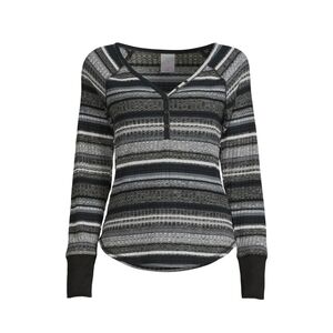 No Boundaries NEW Juniors' Black & White Striped Henley Top with Solid Cuff 768